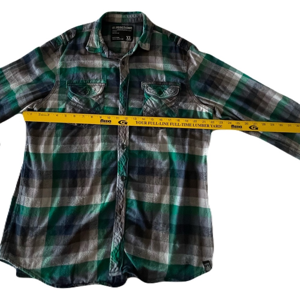 Green and Gray Plaid Button-Up Shirt